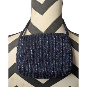 Vintage Cache Beaded Mini Bag Iridescent Black Blue Purple Clutch Handbag